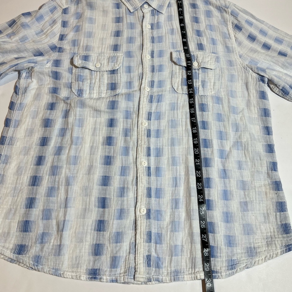 Carbon 2 Cobalt Shirt Mens Large White Blue Plaid Cotton Gauze Preppy Beachy - Picture 8 of 9